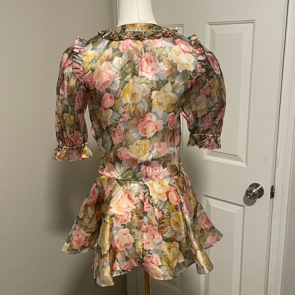 Selkie Sheer Floral Puff-Sleeve Tie Blouse and skirt - Picture 6 of 6